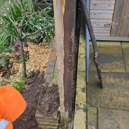 Fence post set in place