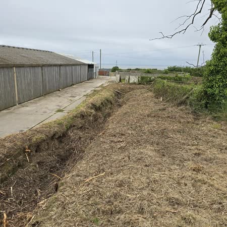 Boundary cleared beside a farm building
